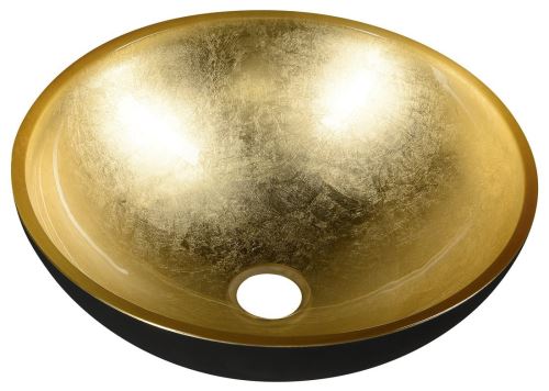 MURANO BLACK-GOLD skleněné umyvadlo kulaté 40x14 cm, černá/zlatá