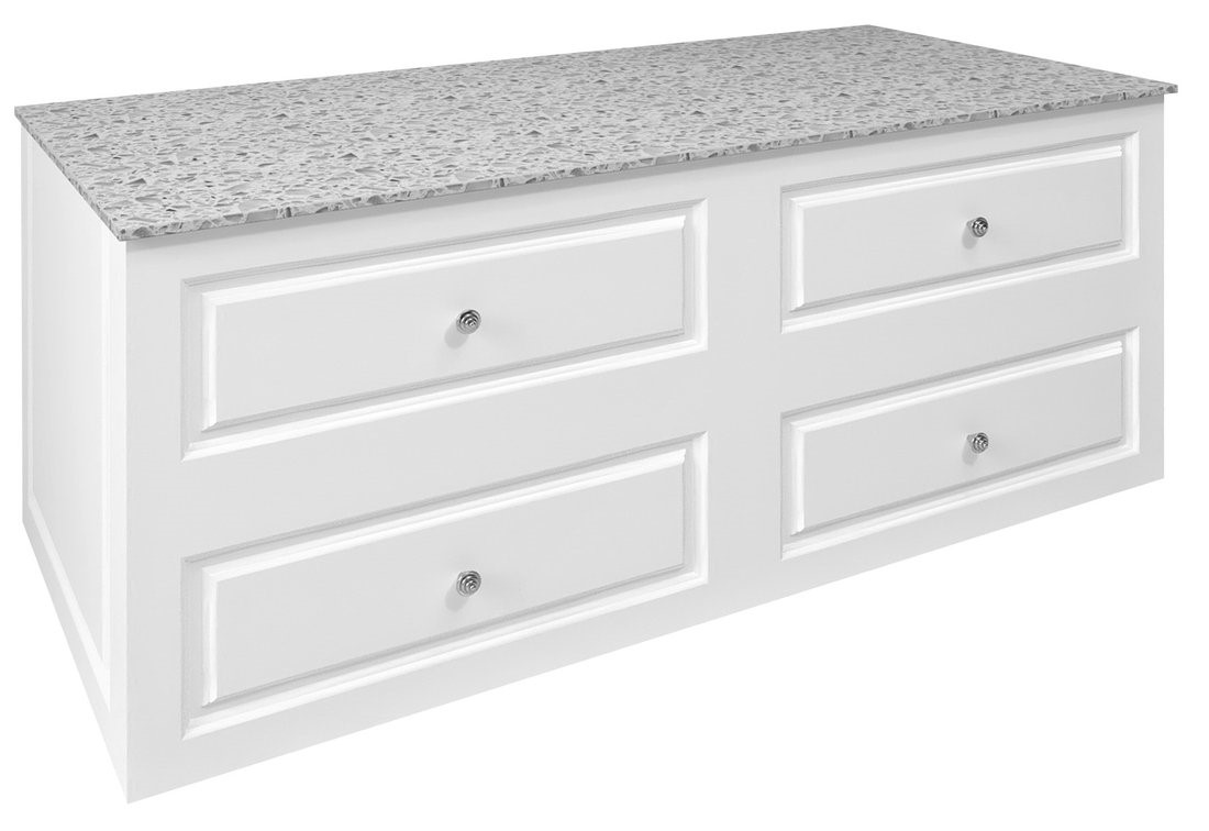 VIOLETA dvojumyvadlová skříňka 116x52x49cm + rockstone deska, bílá pololesk / shining grey