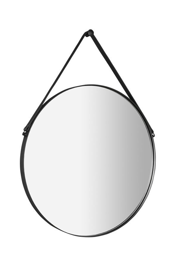ORBITER zrcadlo kulaté s koženým páskem, ø 50cm, černá mat